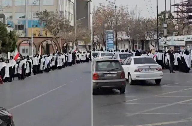 Kefenleri ile sokağa çıkan kadınlar Hamaney’in doğum yerinde intikam yemini etti