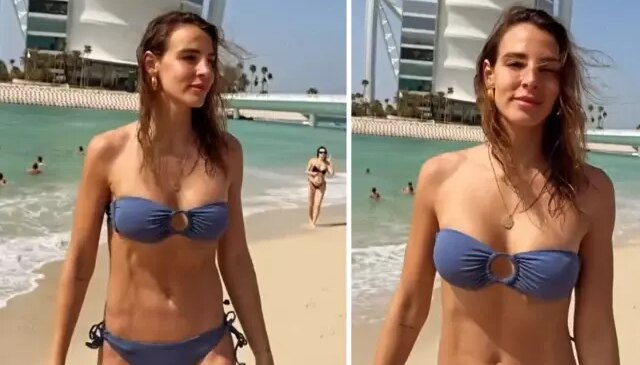 Hülya Koçyiğit’in torunu, düşen füzelere aldırmadan plaja inip poz verdi