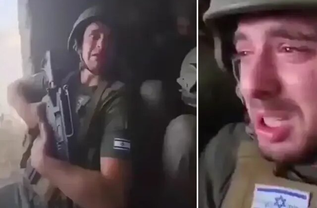 Görüntüler İsrail’den! Füze yağınca sığınakta hüngür hüngür ağladılar