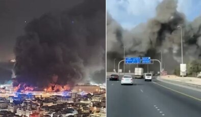 İran vurduğu ülkeden yeni görüntüler! Mühimmat deposu infilak etti