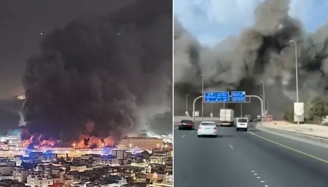 İran vurduğu ülkeden yeni görüntüler! Mühimmat deposu infilak etti