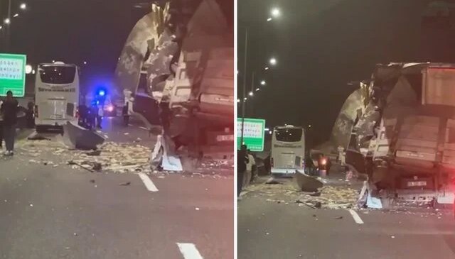 Kuzey Marmara Otoyolu’nda tır ile yolcu otobüsü çarpıştı, 10 kişi yaralandı