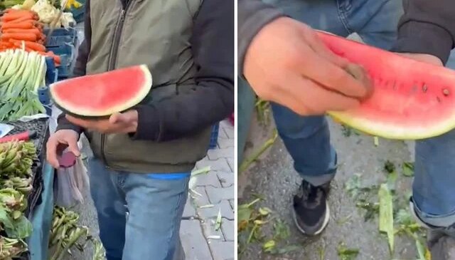 Karpuzu daha kırmızı göstermek için yaptığı rezilliğe bakın