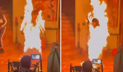 Katy Perry, klip çekiminde alevler içinde kaldı