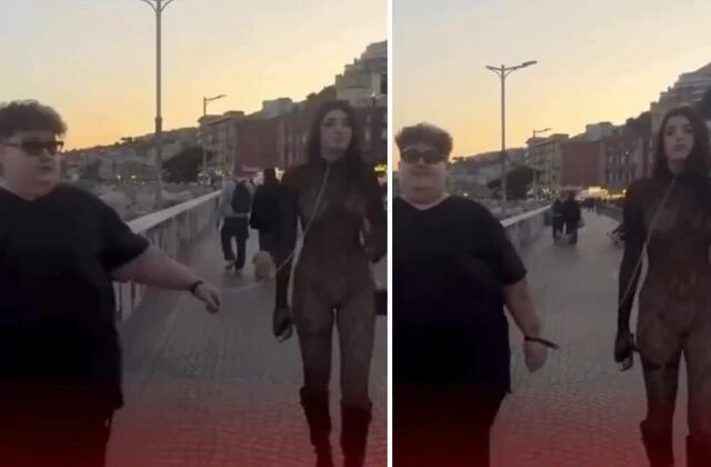 Kız arkadaşına tasma takıp gezdirdi