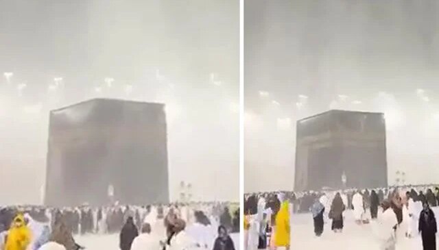 Ramazanın son günü Kabe’de yağmur altında dua