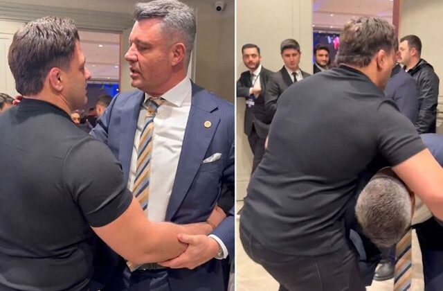 Sadettin Saran, dünya şampiyonu güreşçi Rıza Kayaalp’ı kaldırıp fırlatmaya çalıştı