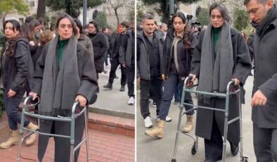 Sinem Dedetaş cenazeye yürüteçle katıldı