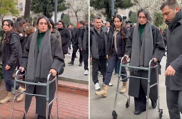 Sinem Dedetaş cenazeye yürüteçle katıldı