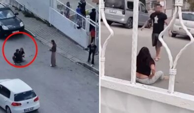 Sokak ortasında karısını dövdü, okuldaki çocuklar izledi
