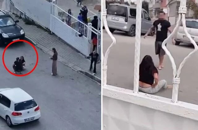 Sokak ortasında karısını dövdü, okuldaki çocuklar izledi
