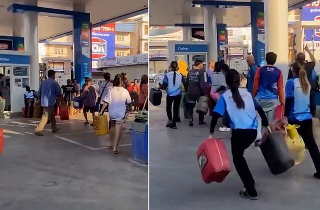 Tayland’da yakıt krizi nedeniyle insanlar ellerinde bidonlarla petrollere akın etti
