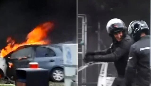 Tel Aviv yanarken polislerin şakalaştıkları görüntü olay oldu