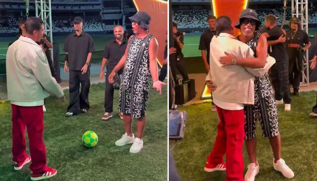 46 yaşındaki Ronaldinho, topla hünerlerini Brezilyalı fenomene karşı gösterdi