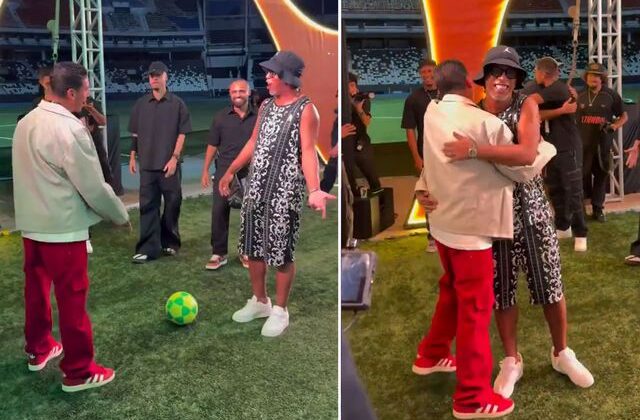 46 yaşındaki Ronaldinho, topla hünerlerini Brezilyalı fenomene karşı gösterdi