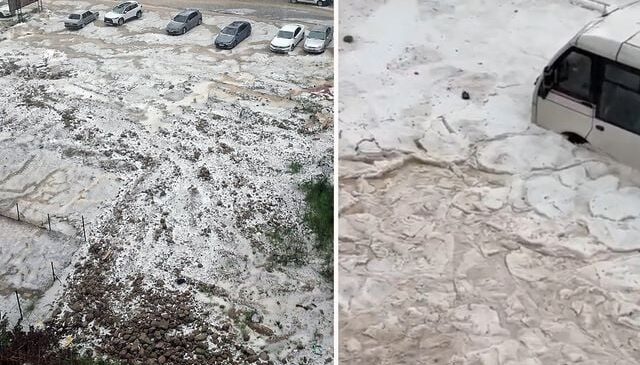 Adana’da sağanak ve dolu yağışı; cadde ve sokaklar beyaza büründü