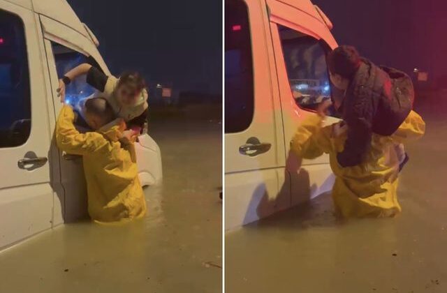 Adana sular altında kaldı! Minibüste mahsur kalan çocuklar böyle kurtarıldı