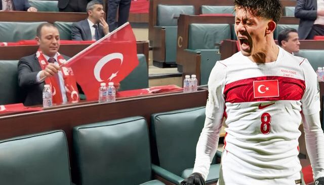 AK Parti grubunda milli takım coşkusu! Salon Türk bayraklarıyla donatıldı