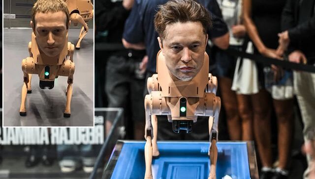 Berlin’de sıra dışı sergi! Musk ve Zuckerberg kafalı robot köpekler gündemde