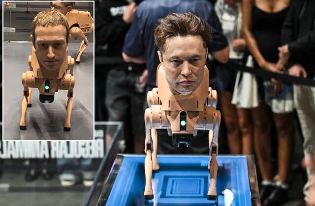 Berlin’de sıra dışı sergi! Musk ve Zuckerberg kafalı robot köpekler gündemde