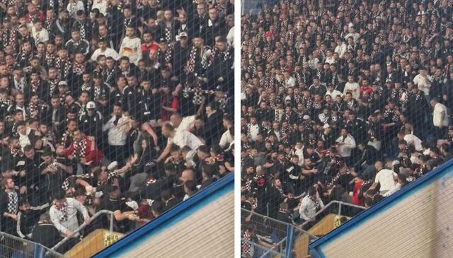 Beşiktaş taraftarları derbiyi bırakıp birbirini yumrukladı