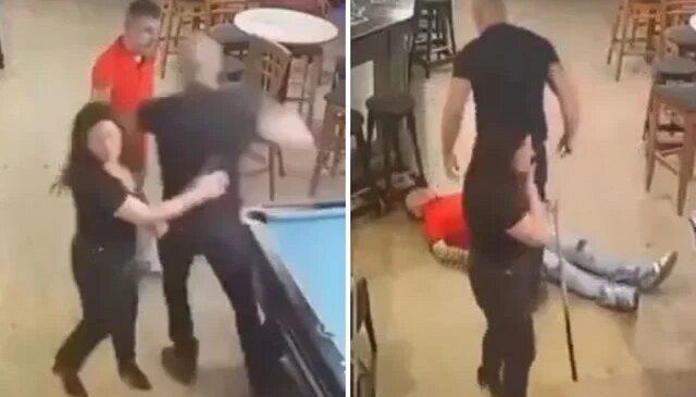 Bilardo masasında taciz intikamı! Karısına dokunan adamı tek yumrukla nakavt etti!