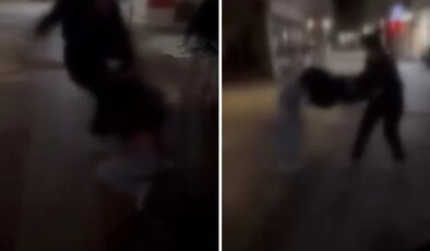 Bursa’da genç kızların saç saça kavgası kamerada