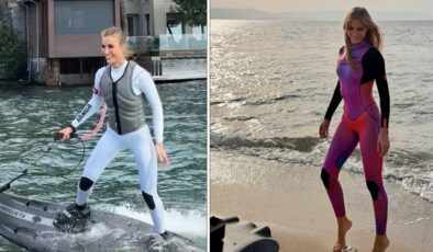 Çağla Şıkel’den cesaret isteyen spor! Suyun üzerinde adeta şov yaptı