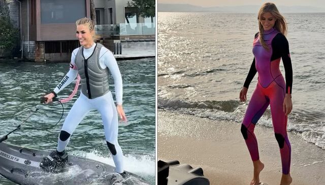 Çağla Şıkel’den cesaret isteyen spor! Suyun üzerinde adeta şov yaptı