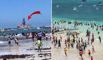 Çağrı Bey Somali’de! Türk bayrağını gören sahile akın etti