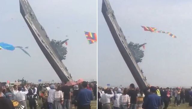 Çin’de tuhaf görüntü! Uçak gemisine benzeyen kağıttan uçak yaptılar