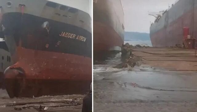 Dev gemi Aliağa açıklarında karaya oturdu