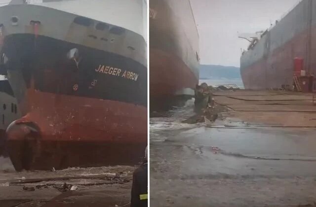 Dev gemi Aliağa açıklarında karaya oturdu