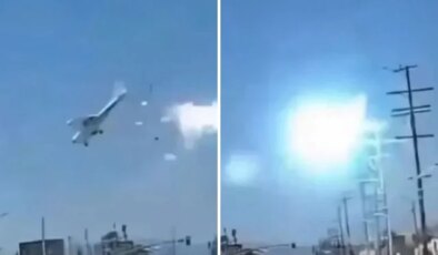 Elektrik tellerine çarpan uçak araçların üzerine böyle çakıldı!