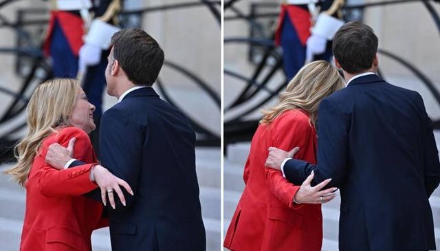 Fransa’da First Lady’yi çileden çıkaracak samimiyet, Macron Meloni’yi öperek karşıladı