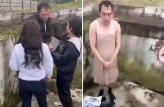 Genç kızı taciz eden adamı darbedip kadın kıyafeti giydirdiler