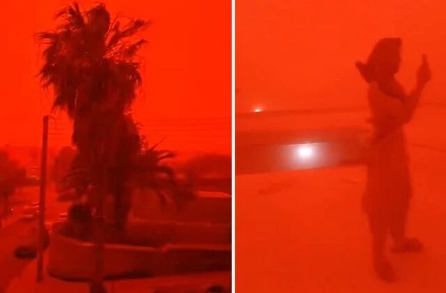 Afrika’dan gelen çöl tozu sonucu Girit Adası’nda gökyüzü kırmızıya büründü