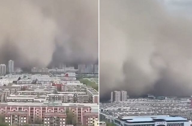 Görüntü Çin’in Sincan bölgesinden! Devasa bir toz bulutu oluştu