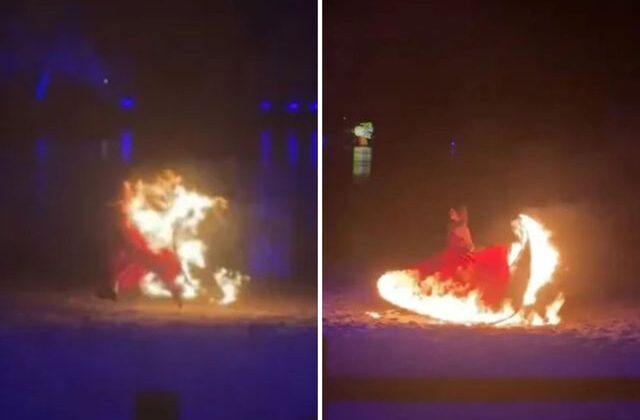 Gösteride elbisesi alev alan dansçı nehire atlayarak canını kurtardı