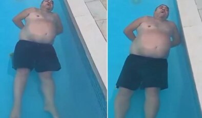 Havuzda uyuya kaldı! Eşi horladığı anları böyle kayda aldı