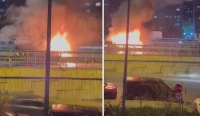 Okmeydanı’nda ticari takside yangın: Yolcular son anda tahliye edildi