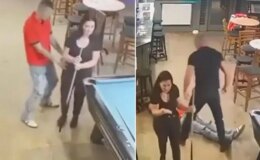 Karısını taciz eden adamı yumrukla yere serdi! İzleyenler ikiye bölündü