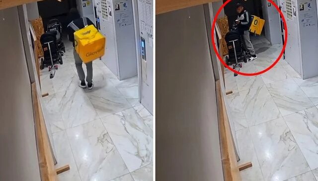 Kurye, bebek arabasına tuvaletini yaptı