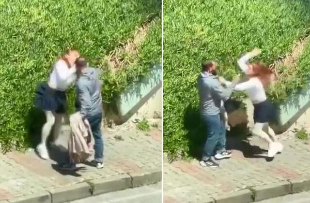 Tartıştığı kadını sokak ortasında yumrukladı, müdahale edenlere tepki gösterdi