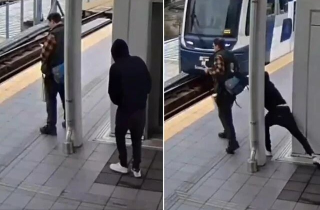 Metro istasyonunda dehşet! Bir anda raylara doğru itti