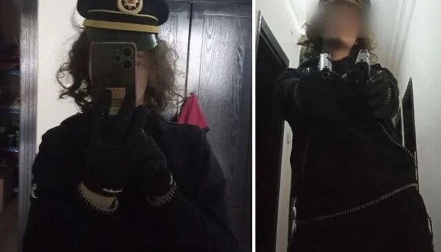 Okul saldırganının polis şapkası ve silahlarla fotoğrafları ortaya çıktı