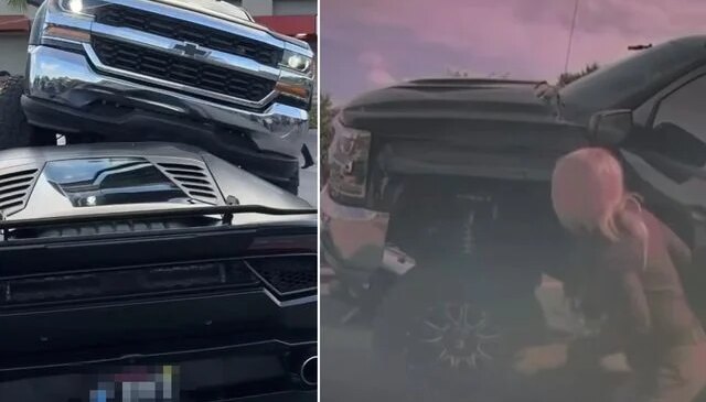 Otoparktaki lüks aracı fark etmeyip üzerine çıktı! Sürücünün sözleri dikkat çekti