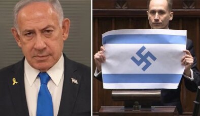 Polonyalı milletvekili Berkowicz, parlamentoda Nazi sembollü İsrail bayrağı açtı