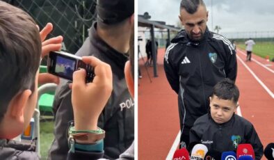 Serdar Dursun’un attığı golü tuşlu cep telefonuyla kaydeden minik taraftara unutamayacağı hediye