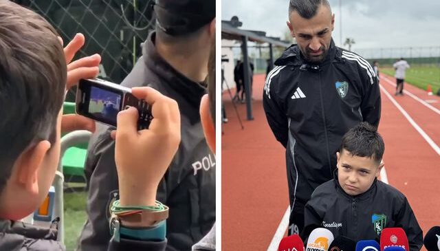 Serdar Dursun’un attığı golü tuşlu cep telefonuyla kaydeden minik taraftara unutamayacağı hediye